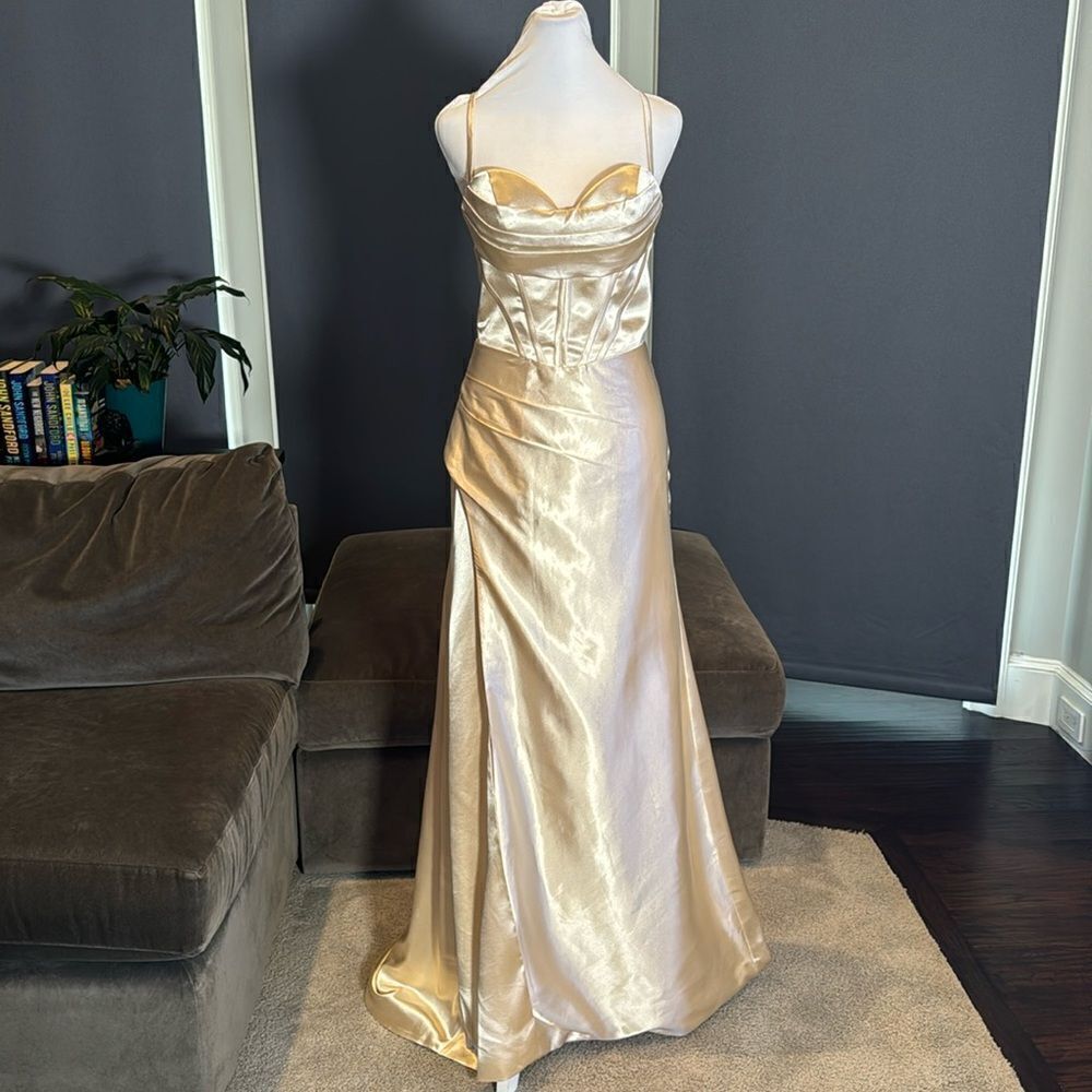 Women’s Full Length Prom Party Dress Criss Cross Straps Leg Slit Size 8 NEW